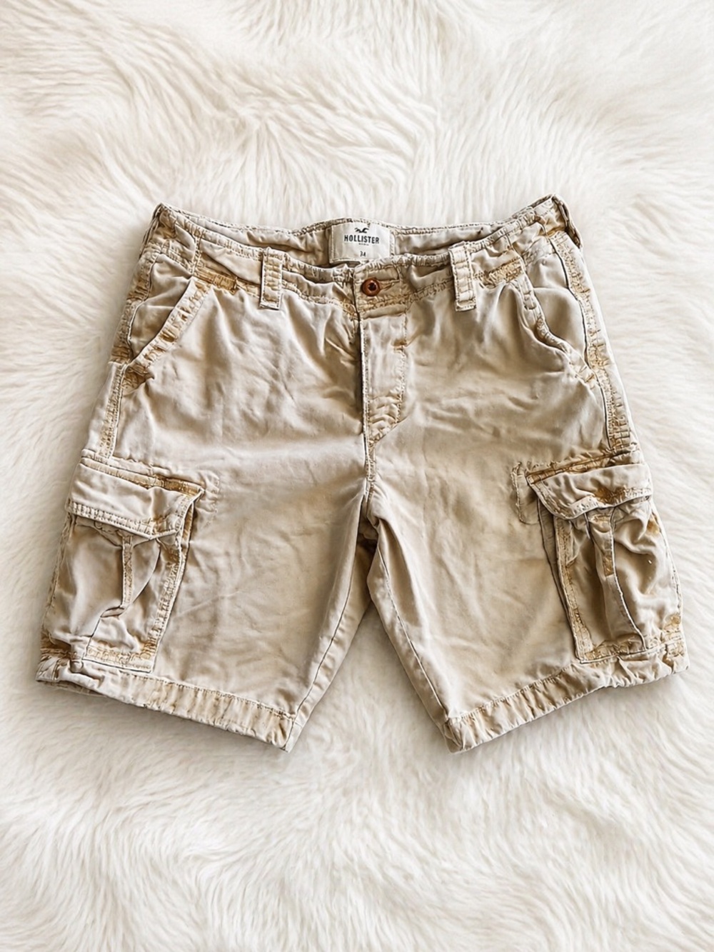 Hollister Khaki Cargo Shorts Men’s 34 Tan Utility Casual Summer Shorts